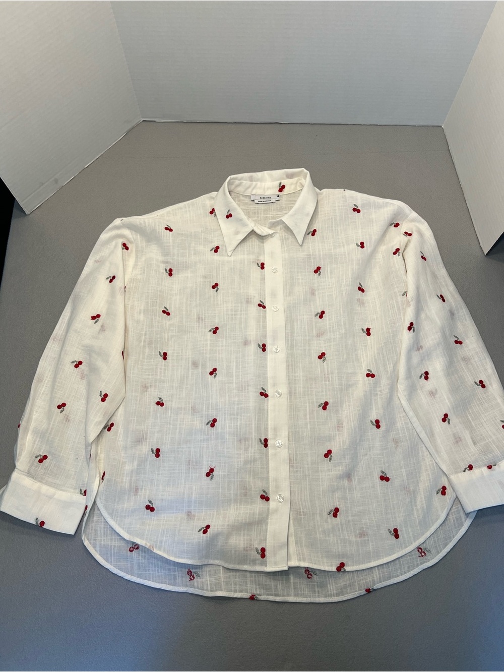 Cherries White Button Up Shirt Reserved Size Large